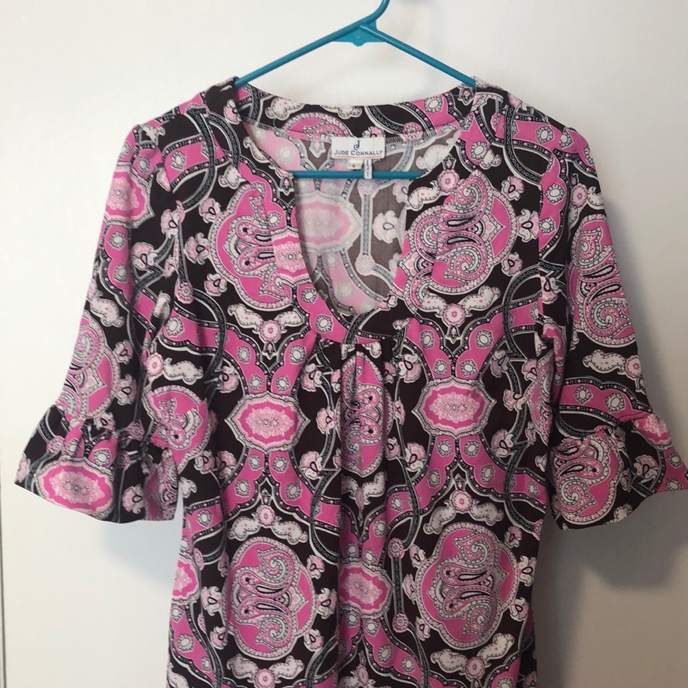 Jude Connally Vibrant Pink and Black Paisley Dress